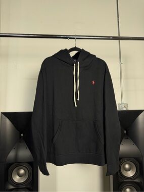 Ralph Lauren Black Pullover Hoodie with Red Polo Logo